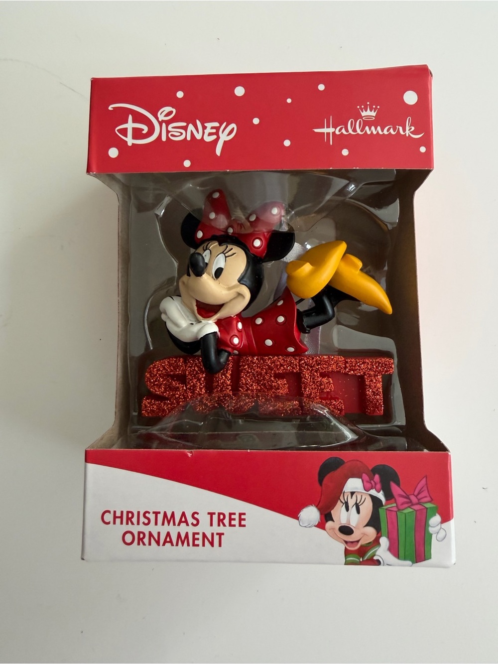 Disney Minnie Mouse Glitter Red and Yellow Christmas Ornament by Hallmark New